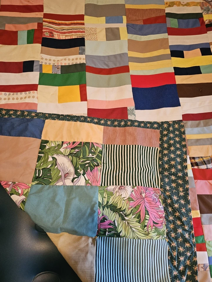 拼布被子毯花卉和条纹设计复古复古床罩 — 第 4/4 张图片