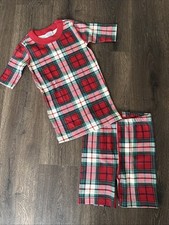 Hanna Andersson Organic Pajamas Set Plaid Holiday Size 140/8 Short Sleeve NEW