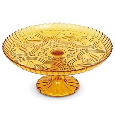 Amici Home Flower Footed Glass Cake Stand, Vintage Amber Dessert Display