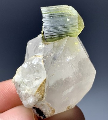 28 Gram Green Cap Tourmaline Crystal On Quartz From Pakistan.