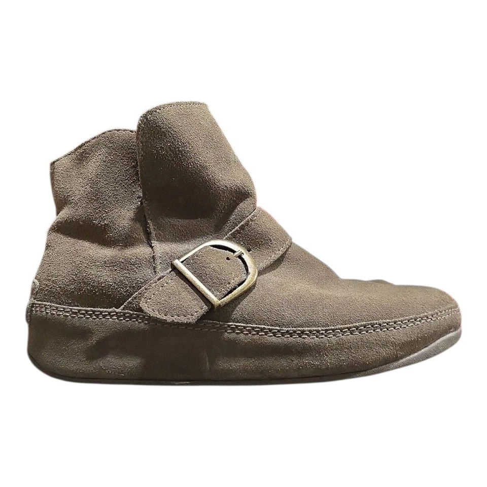 Botas de tornozelo Fitflop camurça acastanhada com fivela femininas tamanho 8 - Imagem 3 de 4