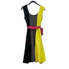 Effies Heart Color Block Pima Cotton Midi Dress Black Yellow Grey XS