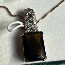 Suzanne Somers Smoky Quartz Colored Stone 925 Gold Plate Pendant Necklace #JS3