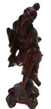 VINTAGE CHERRY WOOD WOODEN CARVED CHINESE INLAID TEETH IMMORTAL MAN STATUE