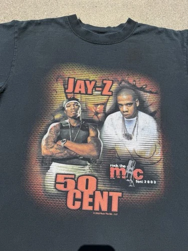 Jay Z 50 Cent Roc The Mic Tour Music Promo Rap 2000s vintage concert t-shirt, vintage, single stitch, B+ condition