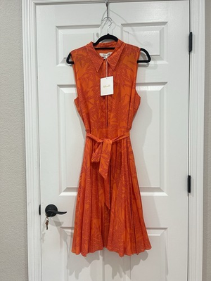 #ad DVF Diane von Furstenberg Harmony Pleated Midi Dress Orange Lepic Argos Size L $131.25