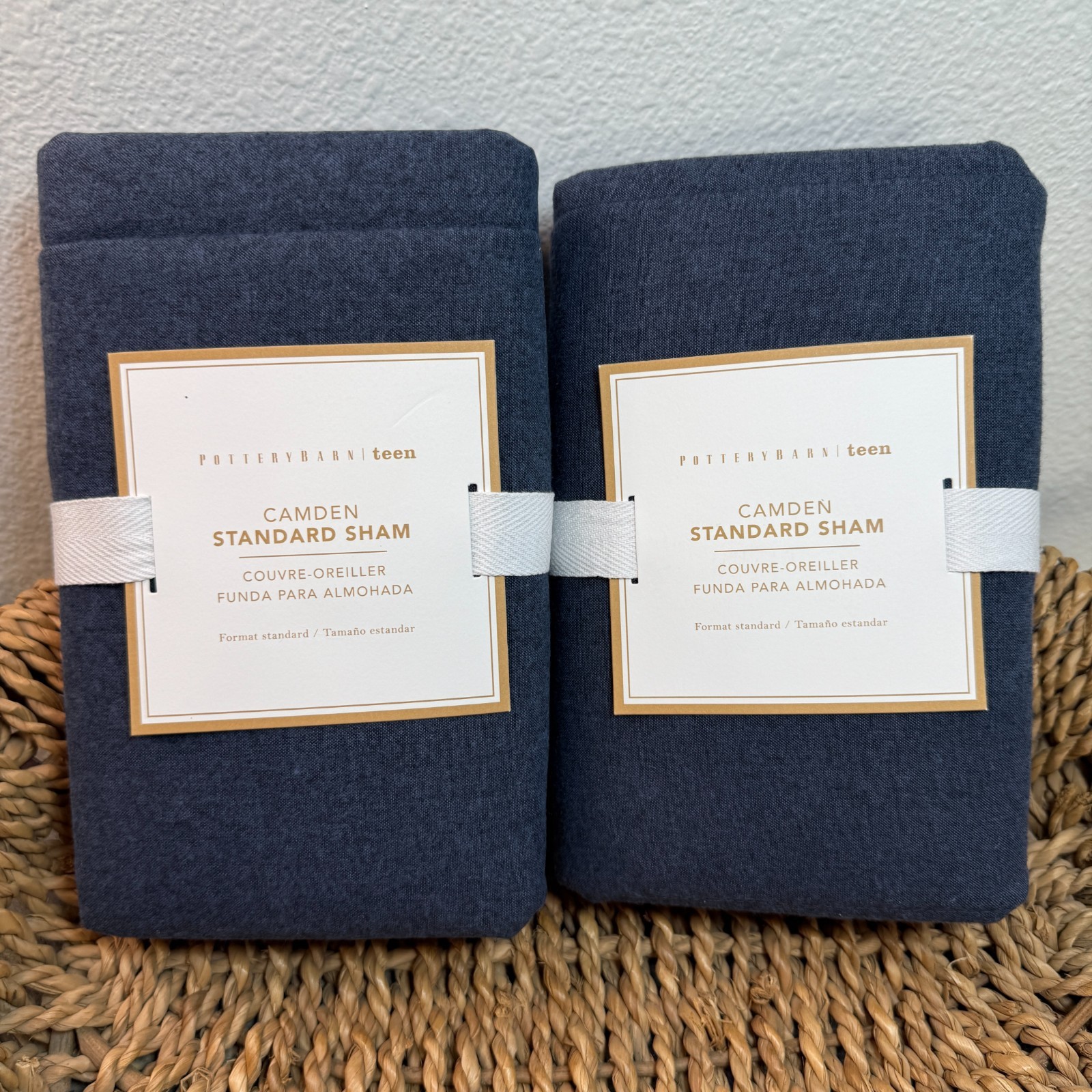 POTTERY BARN TEEN CAMDEN REVERSIBLE QUILTED SHAM SET OF 2, STANDARD ~ FADED NAVY