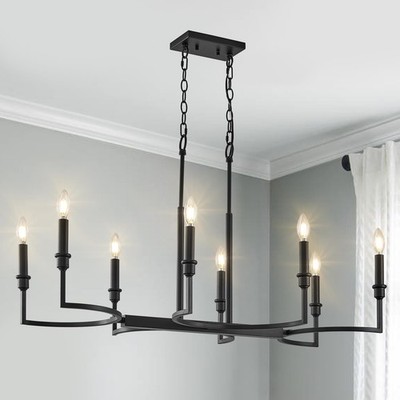 8-Light Black Chandelier Rectangular Dining Room Chandelier Over Table Metal ...