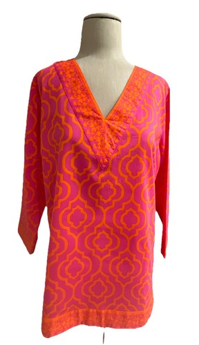 Damen Tunika Gr. L rosa/orange karibisch Joe geometrisch V-Ausschnitt 3/4 Arm Urlaub - Bild 1 von 15
