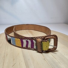 Vintage Womens Hand Tooled Multi-Colored Saddle Blanket Leather Belt Western 32