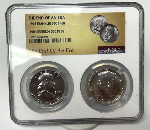 The End of an Era 2 Coin Set - 63 Franklin & 64 Kennedy Halves - PF68 - NGC