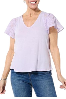 DG2 by Diane Gilman Women's Mixed Media Flutter Slv Top Pastel Lilac