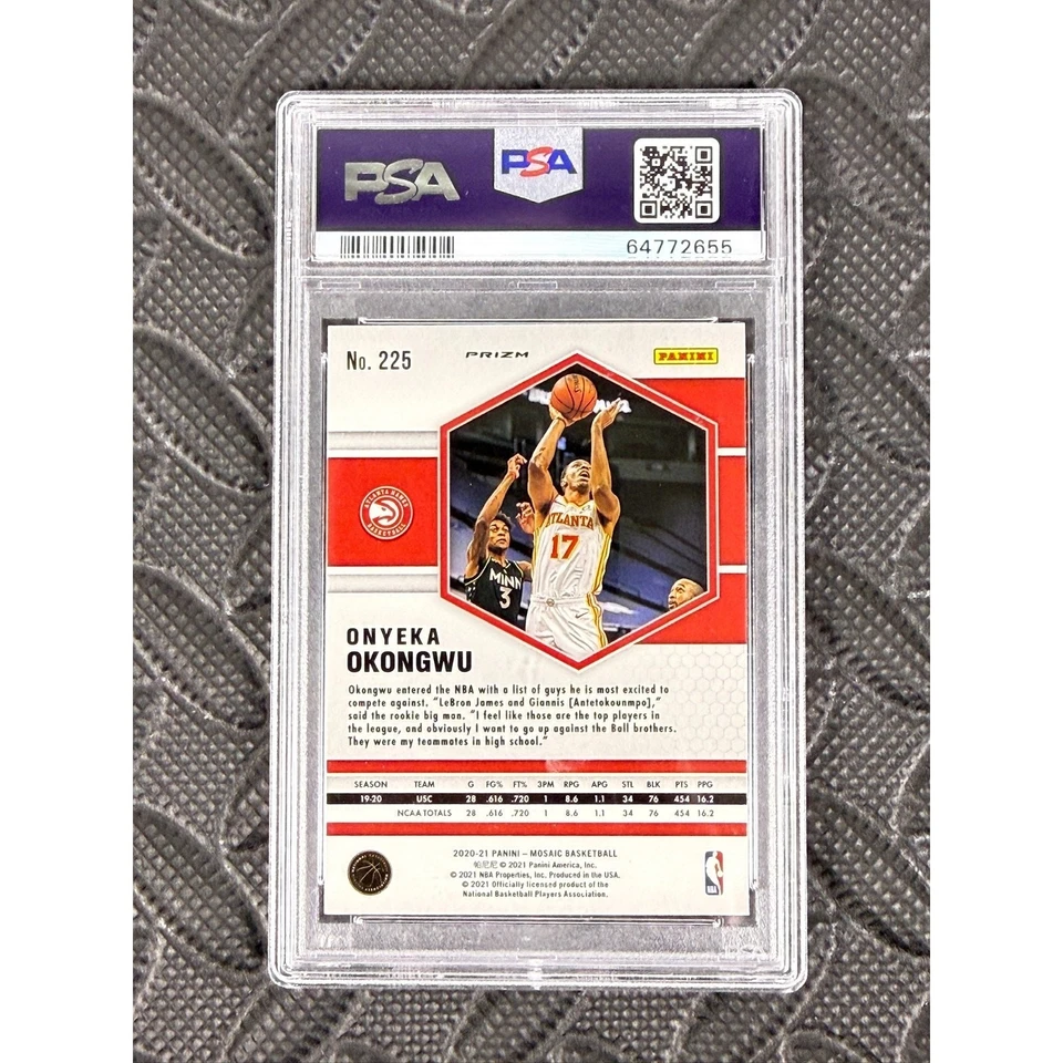 2020 Panini Mosaic Onyeka Okongwu Peacock Choice #225 PSA 10 Gem Mint RC Pop 2 - Image 2 of 3