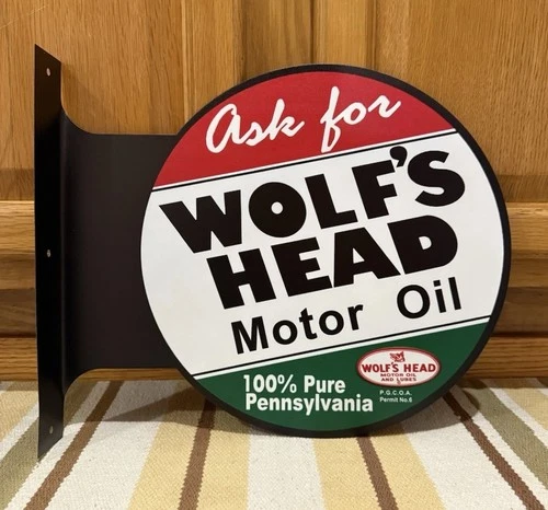 Wolf’s Head Motor Oil Flange Sign Gas Garage Parts Vintage Style Wall Decor
