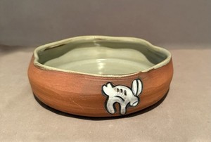 Handmade Terracotta Catch-All  Pet Dish With 3 White Rabbit Illustrations Signed