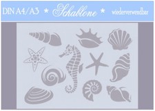 Schablone-Vintage-Shabby-A4-A3-Muschel-Meer-Seepferd-SEA LIFE-7100