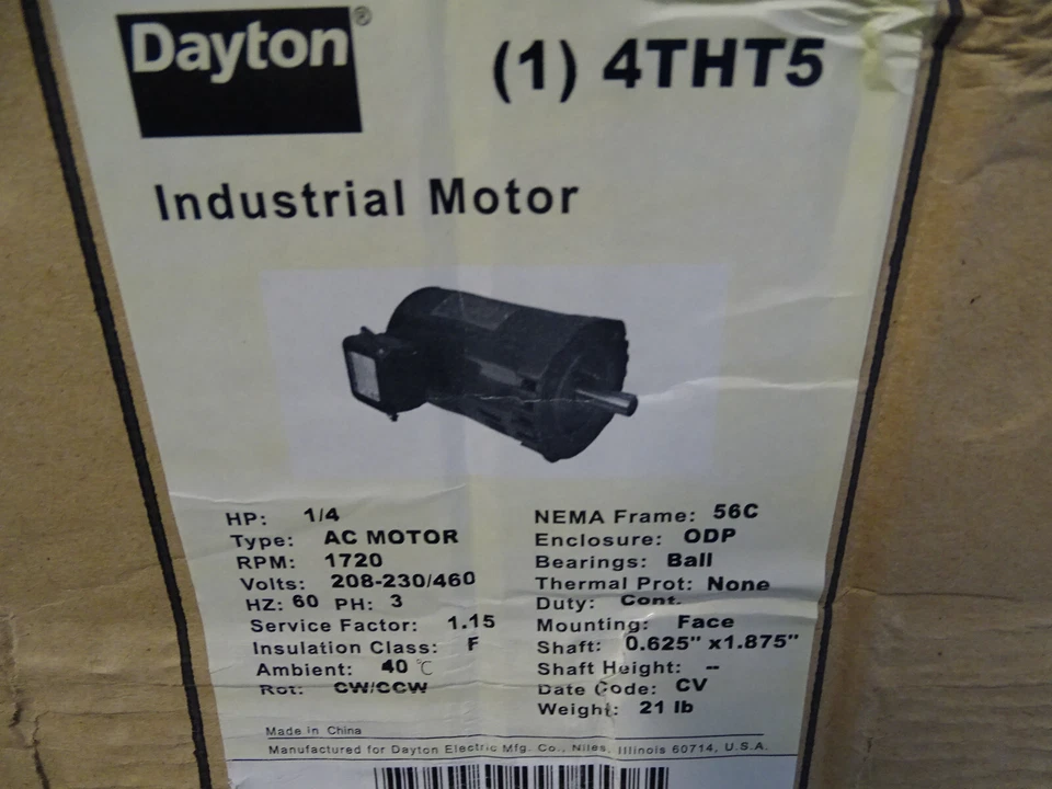 Motor elétrico DAYTON 4THT5 1/4 HP, 3PH, 208-230/460, 56C quadro uso geral - Imagem 2 de 4