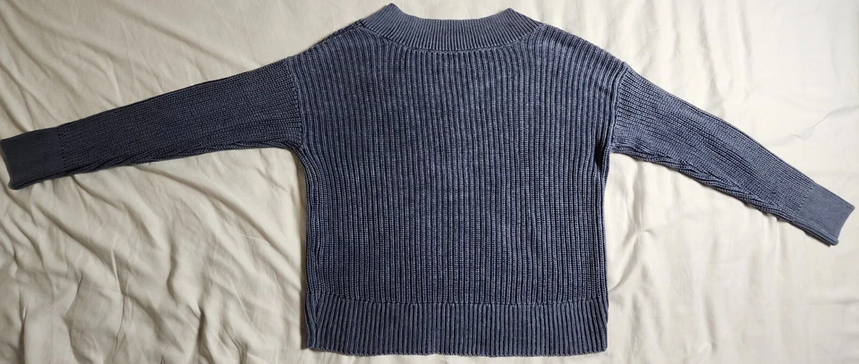 Aerie Women's Blue Sweater Knit Size Small 100% Cotton V Neck Crop Stretch - Image 4 of 4