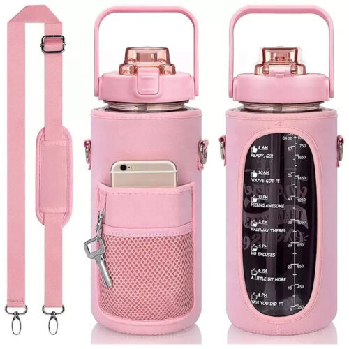 Half Gallon 64 OZ Motivational Water Bottle with Straw Time Marker BPA Free - Picture 9 of 57