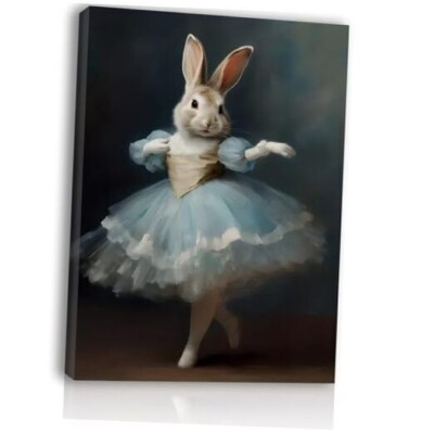 Funny Rabbit Portrait Wall Art Dressed Bunny Dancing Rabbit