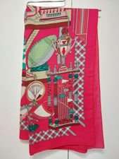HERMES Carrege en Carre 140 LES TROPHEES Cashmere Silk Red Multicolor