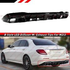 FOR 17-20 BENZ W213 E-CLASS B STYLE SMOKE LED BUMPER DIFFUSER+BLACK EXHAUST TIPS