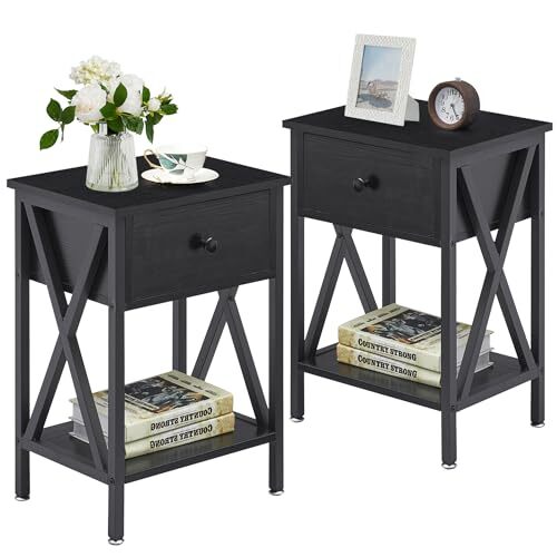 Modern Nightstand with Drawer & Shelf for Bedroom End Table
