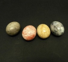 4 Small Alabaster Eggs Semi-Glass Yellow Rust Tan/Gray Navy 1 1/2" X 1 1/4"  T09