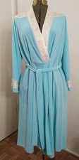 Vintage Vanity Fair robe blue aqua Embroidered Velour Hostess Nightgown size M