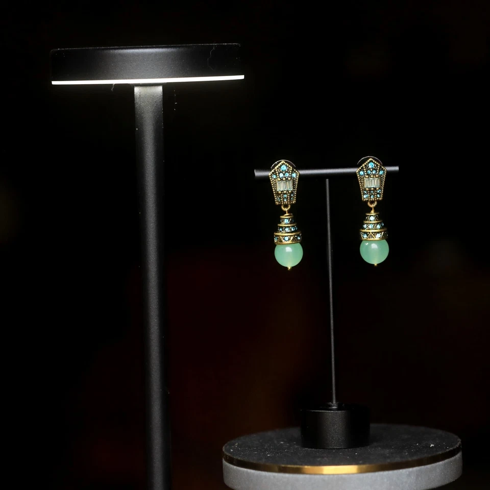 Ohrclips Vergoldet Art Déco Strass Türkis Perle Jade Grün EH5 - Bild 3 von 4