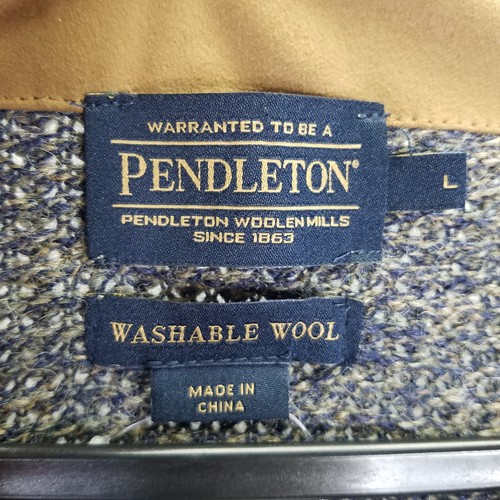 Pendleton 1/4 Zip Shetland Sweater Men's L Washable Wool Navy Brown Heather NEW - Picture 9 of 13
