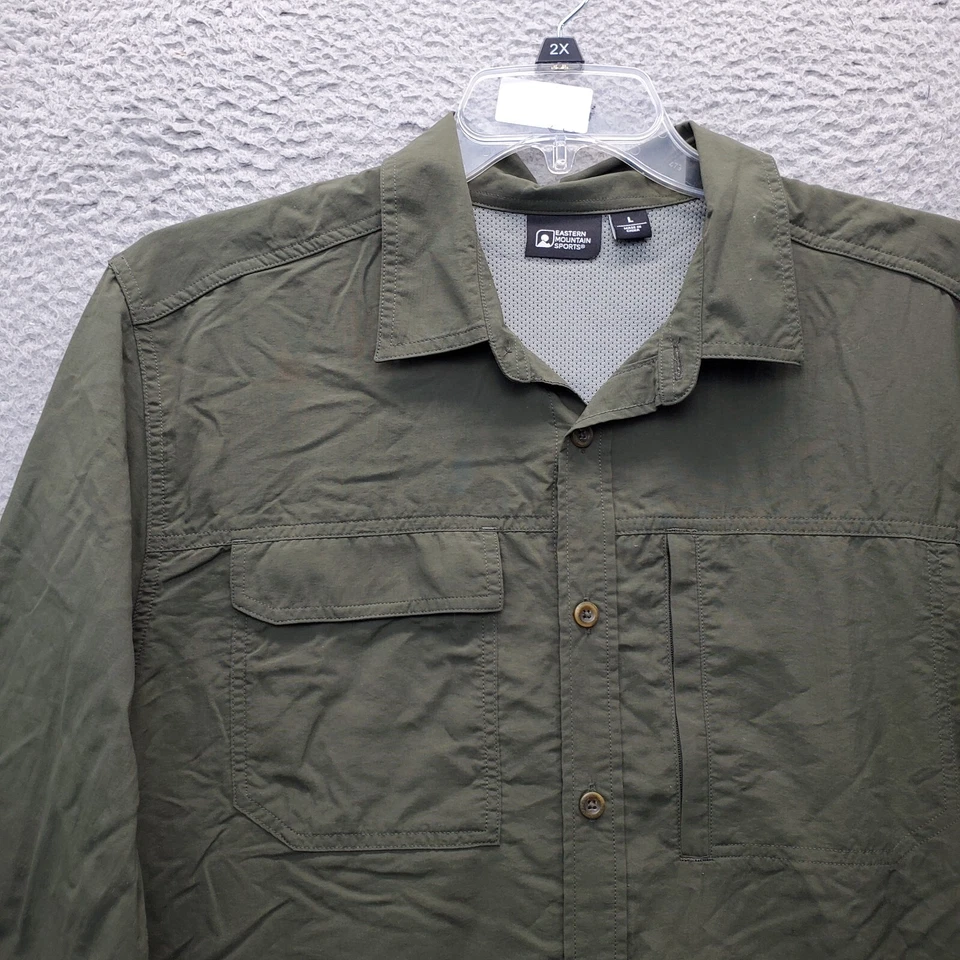 东山运动钓鱼衬衫男式大号绿色尼龙口袋纽扣 — 第 3/4 张图片