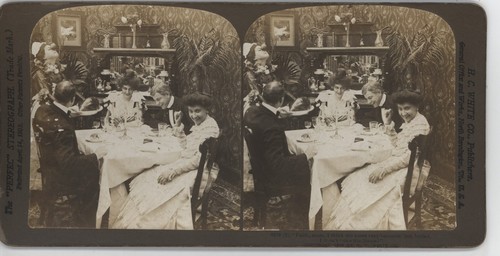 Strange formal dinner scene HC White Stereoview c1905 - 第 2/4 張圖片