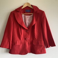 Autonomy Red Blazer Jacket Linen Blend Womens Casual Lined Button Ladies Size 14