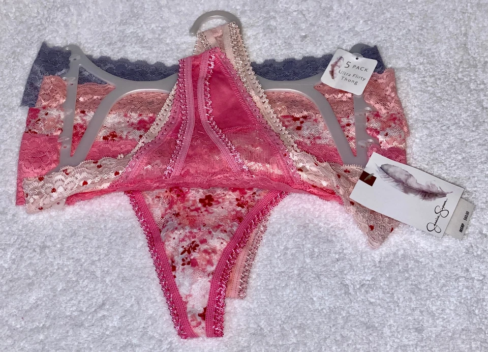 Paquete de 5 bragas JESSICA SIMPSON clásicas de encaje rosa gris rosa claro rosa para mujer S M Foto 3 de 4