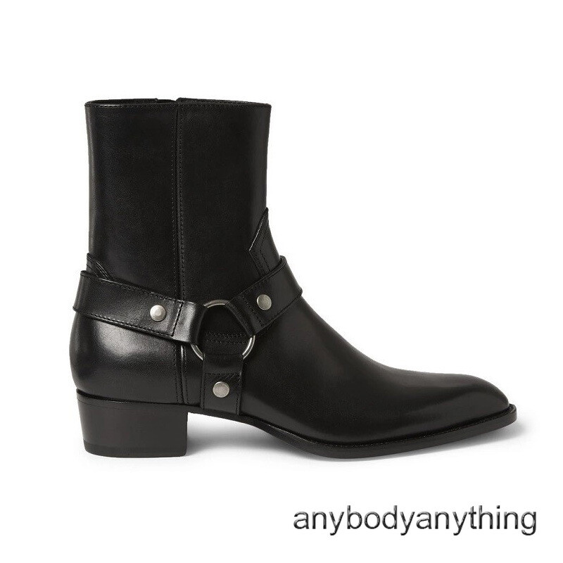 Mens Genuine Leather Chelsea Boots Pointed Toe Ankle Boots