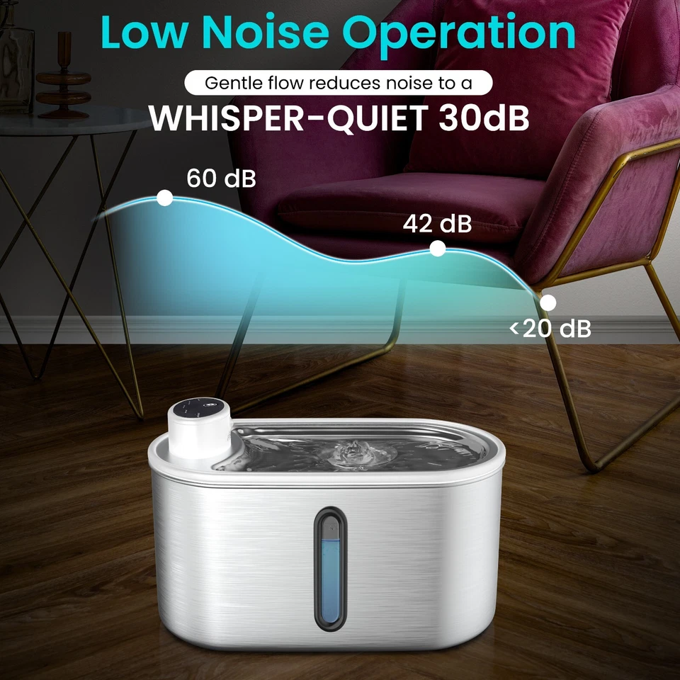 Gliv - Fuente de agua para gatos de acero inoxidable, funciona con pilas, modo de detección Foto 4 de 4