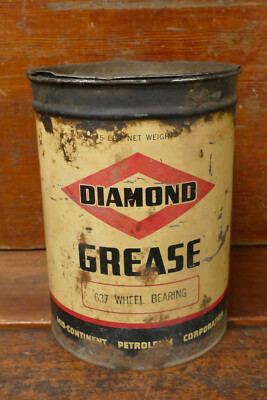 Vintage 1940s Diamond Mid-Continent Petroleum Co 5lb Metal Grease Oil Can