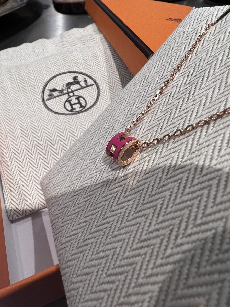 ★Hermes★(W) Mini Pop H Pendant★Rose Gold & Rose Dragee Brand New Hermes mini Pop H Necklace Rose Extreme Rose Gold