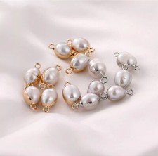 4pcs Oval Pearl Pendant Connectors,Egg Shape Natural Freshwater Pearl Charms
