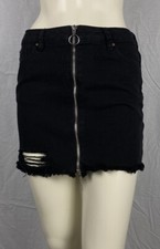 Pacsun Black Denim Full Front Full Zipper Distressed Mini Skirt, Size 25