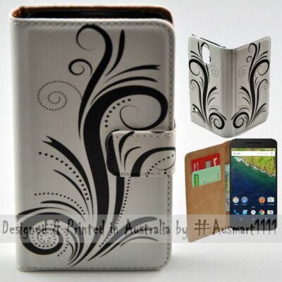 For Google Series - Black Swirl Theme Print Wallet Mobile Phone Case Cover