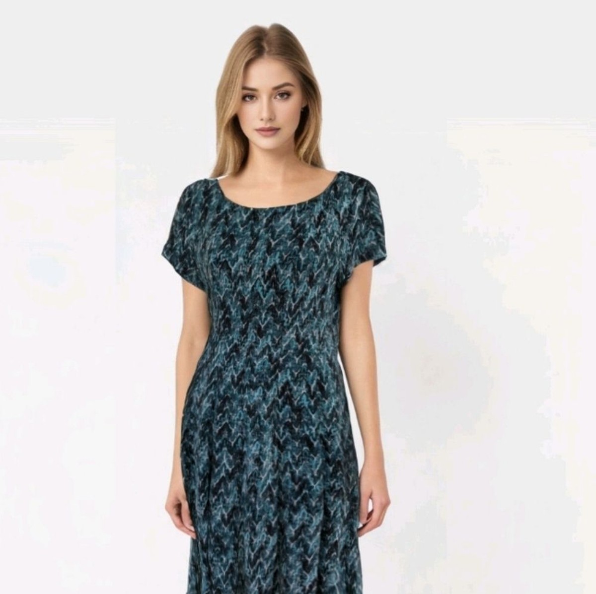Dressbarn Blue Print Dress 12 Stretch