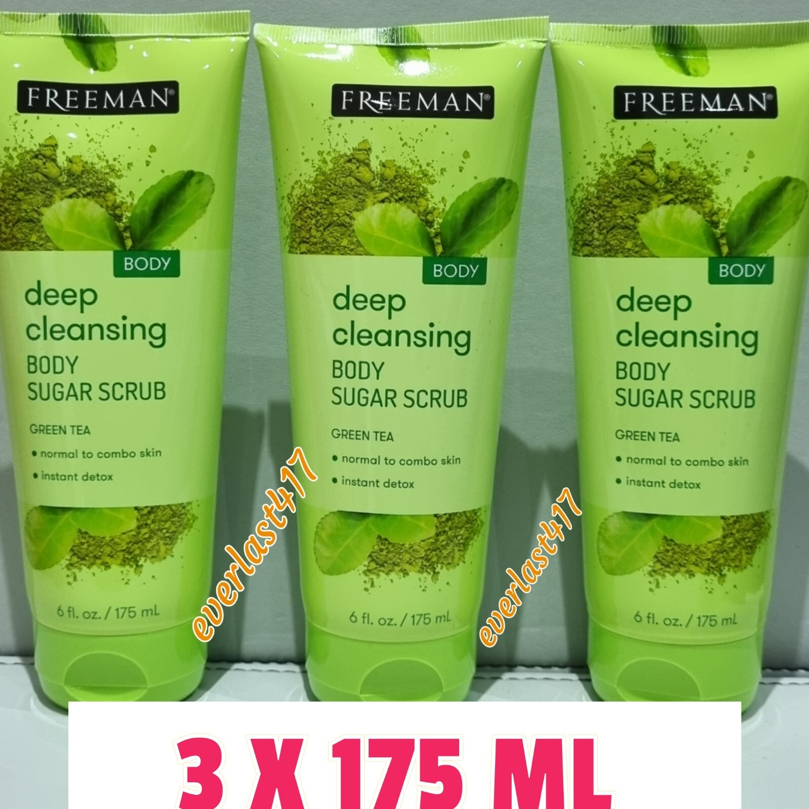 Freeman Deep Cleansing Body Sugar Scrub Detox Green Tea Exfoliating 3X 175ml