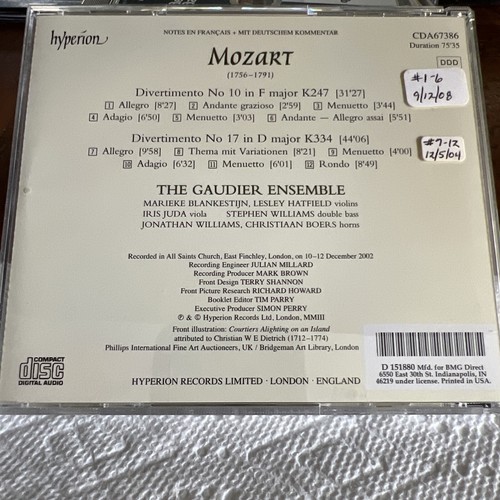 MOZART DIVERTIMENTI K247 and K334 THE GAUDIER ENSEMBLE CD 2003 Hyperion - Picture 5 of 5