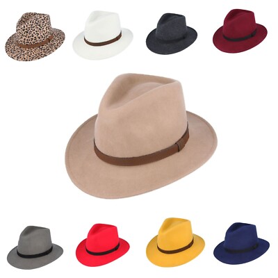 Fedora Filz Wollhut knautschbar mit Lederband Unisex hochwertiger Hut