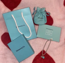 Tiffany & Co Blue Heart Mini Double Bracelet 18cm Sterling Silver 925 with Box