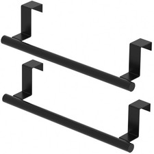 2 Pack Over Cabinet Door Towel Bar Rack, Matte Black Stainless Steel Holder Set