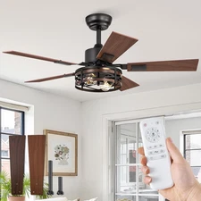 Farmhouse Ceiling Fans with Light, 42 Inch Bedroom Ceiling Fan with Lights, 6-Sp