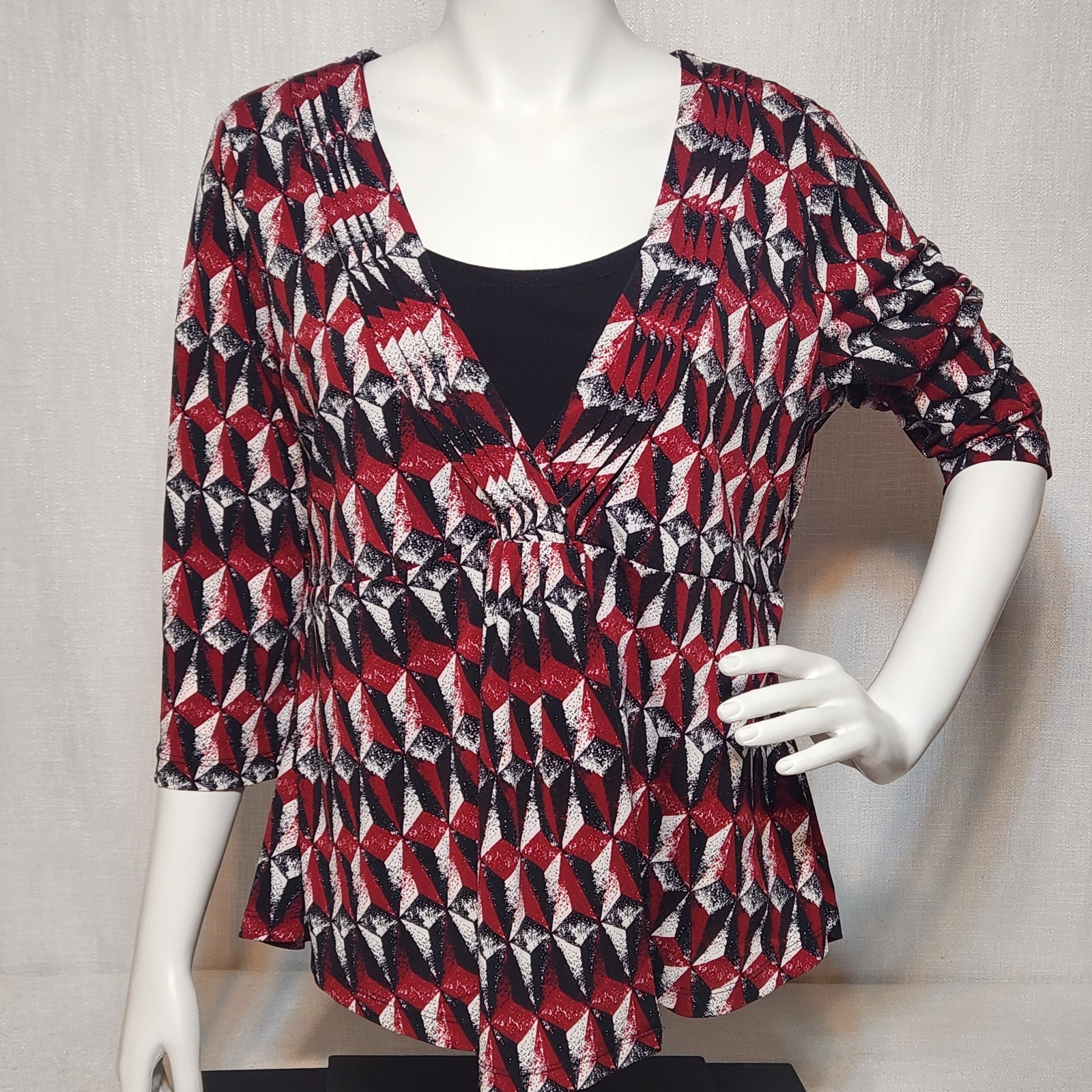Grace Elements Blouse V Neck Overlay Geometric Bu… - image 1